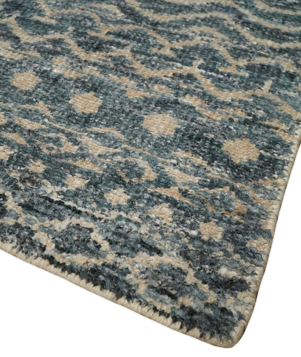 4x6 Hand Knotted Ivory, Beige and Blue Modern Contemporary Southwestern Tribal Trellis Recycled Silk Area Rug | OP55