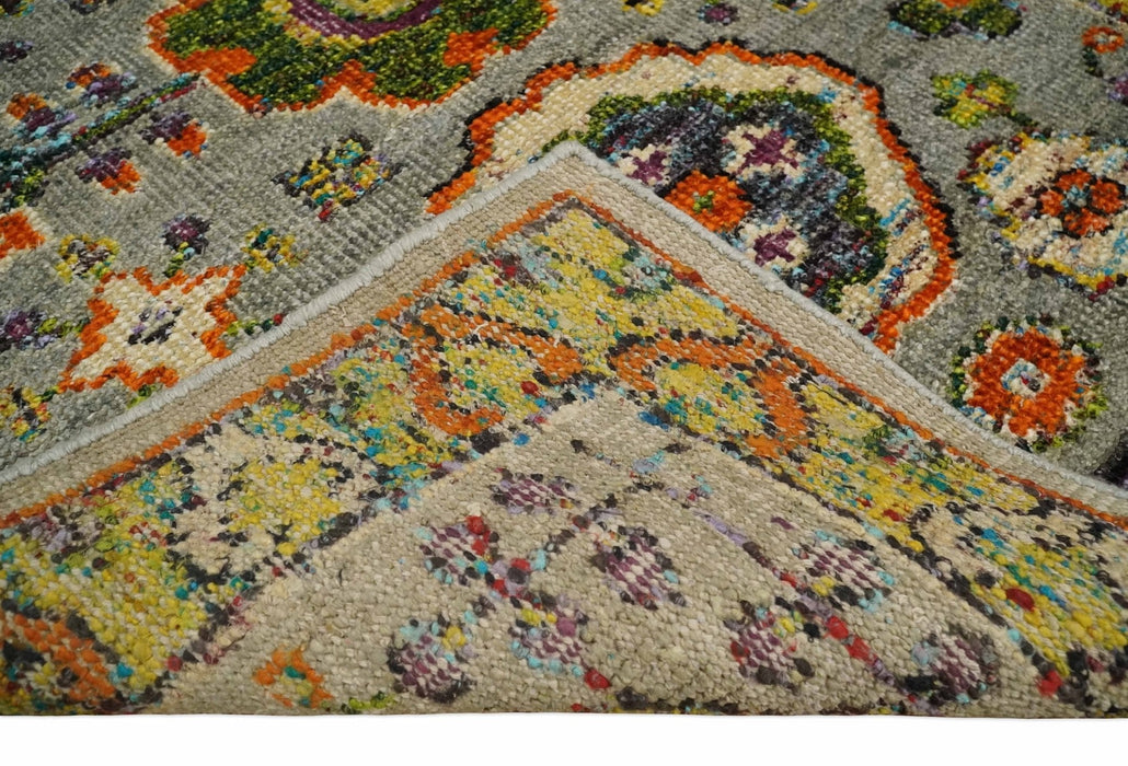 4x6 Hand Knotted Silver, Yellow and Orange Persian Oushak  Recycled Silk Area Rug