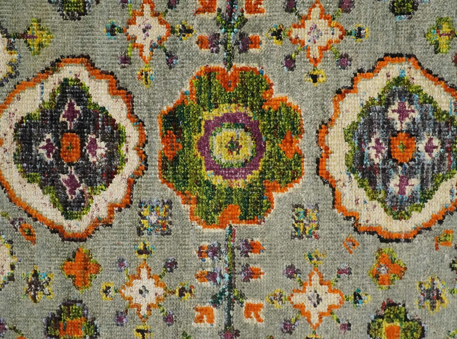 4x6 Hand Knotted Silver, Yellow and Orange Persian Oushak  Recycled Silk Area Rug