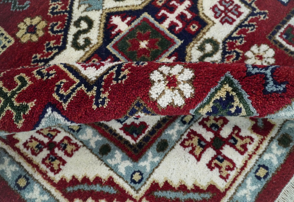 4x6 Hand Knotted traditional Kazak Rust and Ivory Traditional Tribal Armenian Rug | KZA10