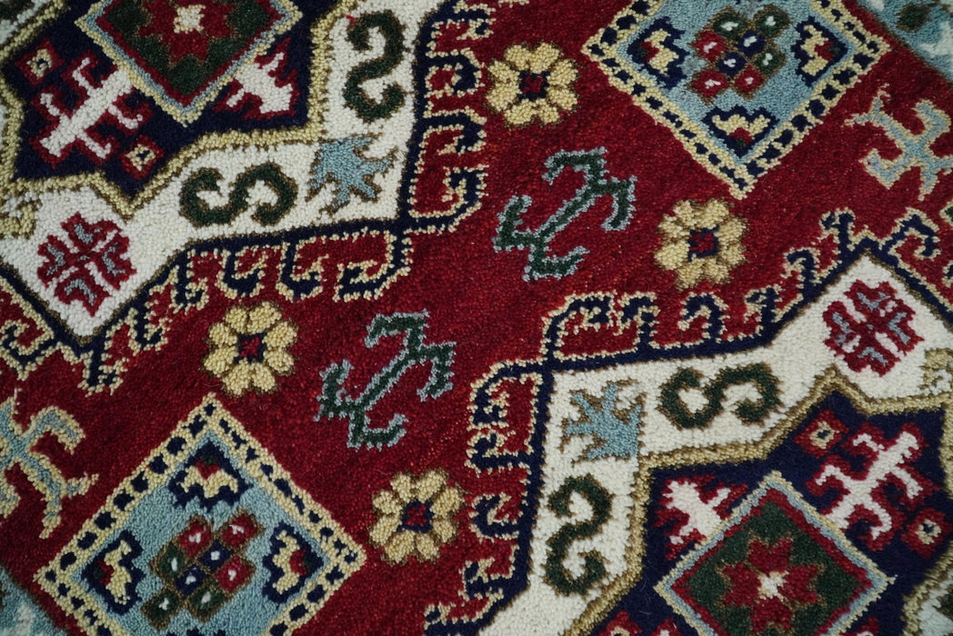 4x6 Hand Knotted traditional Kazak Rust and Ivory Traditional Tribal Armenian Rug | KZA10