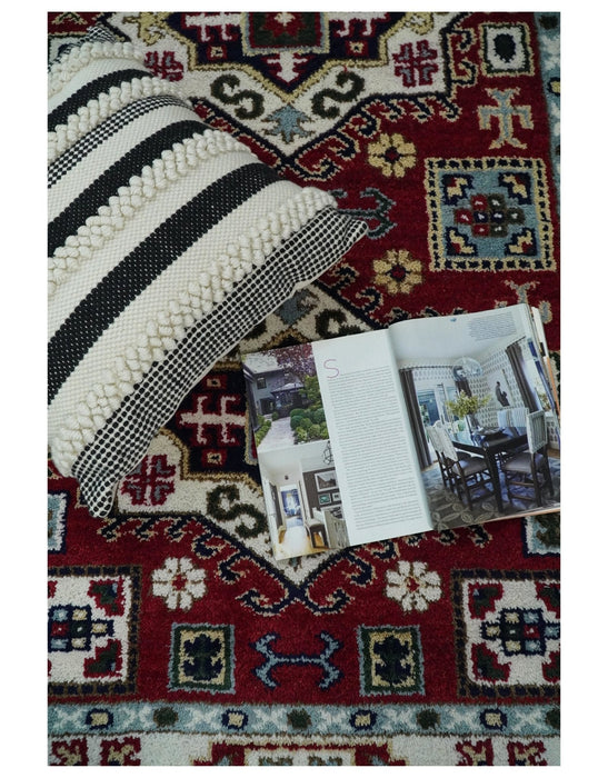 4x6 Hand Knotted traditional Kazak Rust and Ivory Traditional Tribal Armenian Rug | KZA10