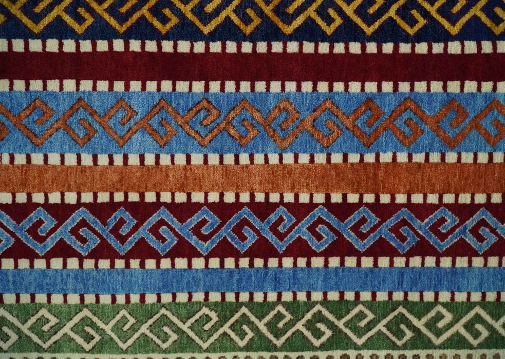 4x6 Multi-colour Striped Wool Hand Woven Southwestern Gabbeh Rug | KNT16