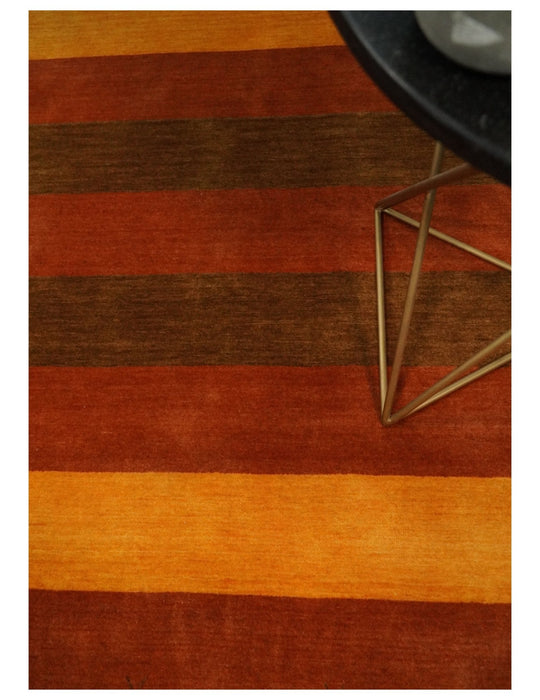 4x6 Small Rust and Gold Striped Wool Hand Woven Southwestern Gabbeh Rug