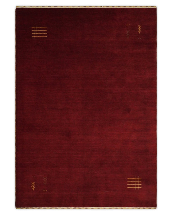 4x6 Solid Red Wool Hand Woven Southwestern Gabbeh Rug