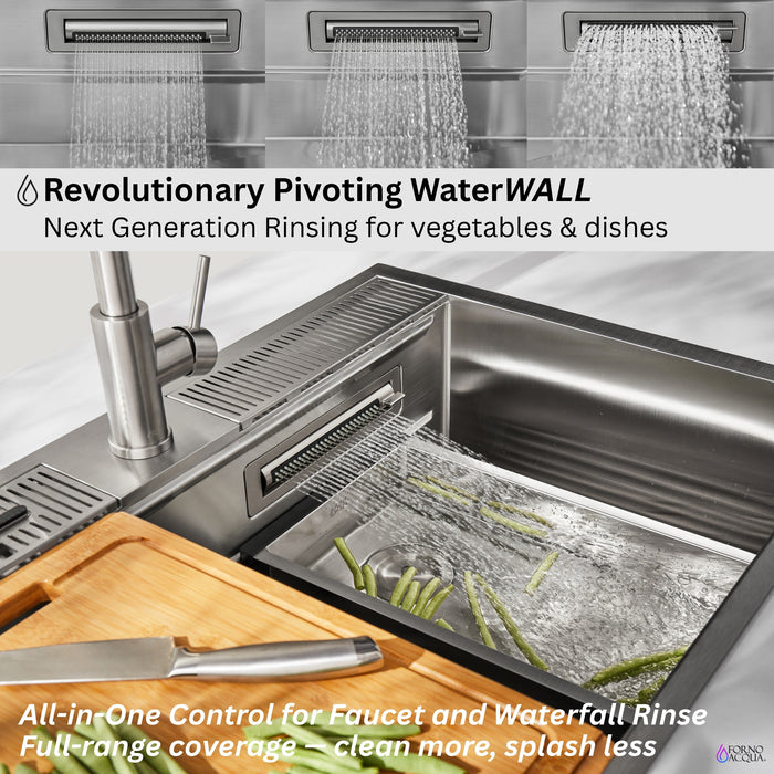 FORNO ACQUA 33 in. Drop-In/Undermount 3-Level Workstation with Retractable Faucet & Glass Rinser