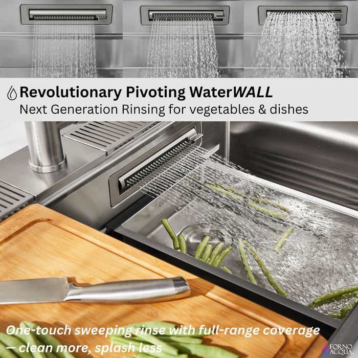 FORNO ACQUA 45 in. Drop-In/Undermount 3-Level Workstation Sink with Two Faucets & Glass Rinser