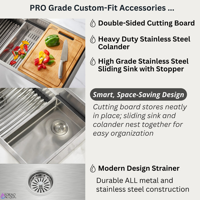 FORNO ACQUA 45 in. Undermount 3-Level Workstation MultiSINK with Custom-Fit Accessories