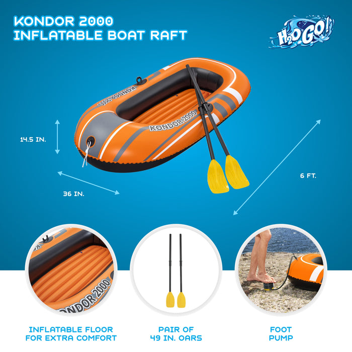 Bestway Kondor 2000 77 x 45 Inch Inflatable Raft Boat Set with Oars and Pump