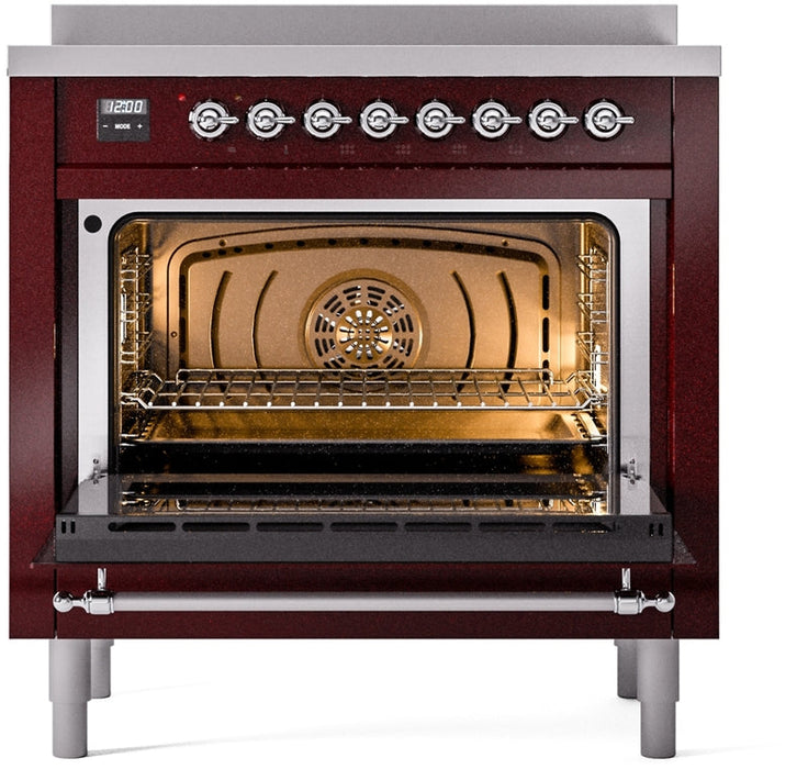 ILVE Nostalgie II 36" Induction Range with Element Stove and Electric Oven in Burgundy with Chrome Trim, UPI366NMPBUC