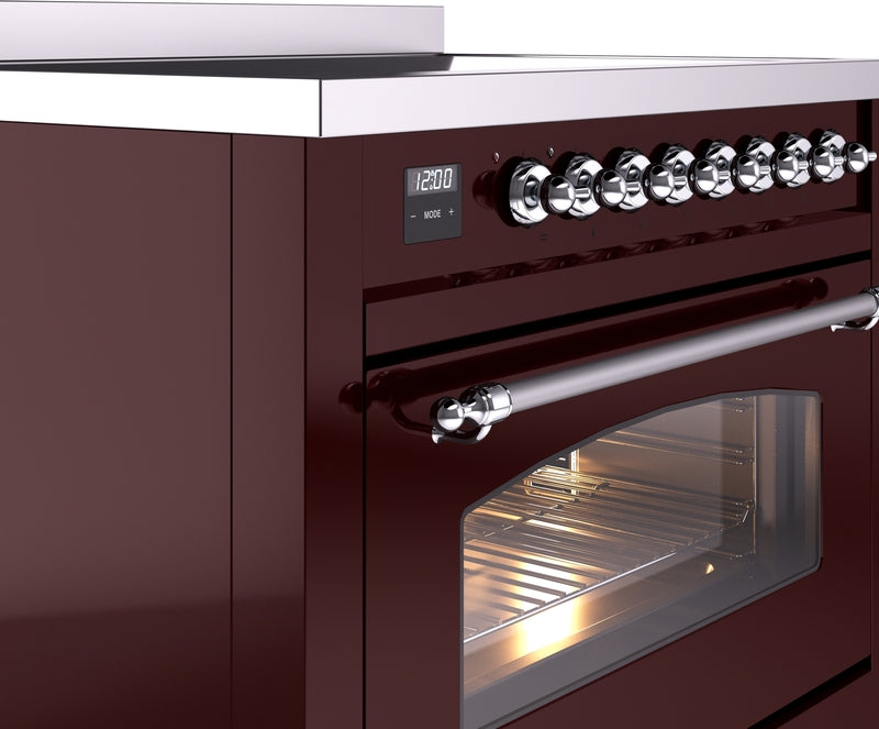 ILVE Nostalgie II 36" Induction Range with Element Stove and Electric Oven in Burgundy with Chrome Trim, UPI366NMPBUC