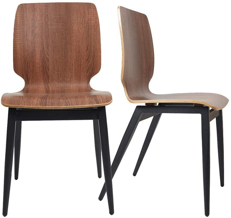 Set of 4 Modern Kitchen Chairs with Wooden Seats Metal Legs Dining Side Chair, Brown Curved Edge