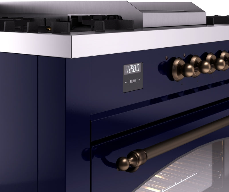 ILVE Nostalgie II 60" Dual Fuel Natural Gas Range in Blue with Bronze Trim, UP60FSNMPMBB