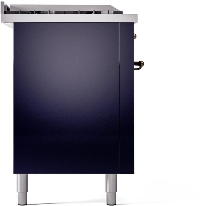 ILVE Nostalgie II 60" Dual Fuel Natural Gas Range in Blue with Bronze Trim, UP60FSNMPMBB