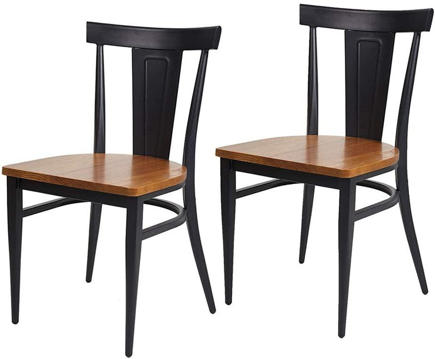 Set of 2 Dining Room Side Chair Wood Kitchen Chairs with Metal Legs Fully Assembled, Retro Back, Black