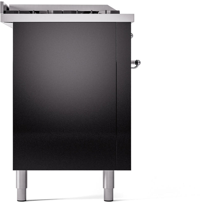 ILVE Nostalgie II 60" Dual Fuel Natural Gas Range in Glossy Black with Chrome Trim, UP60FSNMPBKC