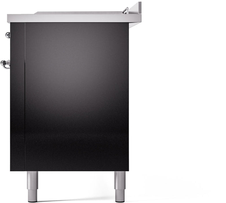 ILVE Nostalgie II 60" Dual Fuel Natural Gas Range in Glossy Black with Chrome Trim, UP60FSNMPBKC