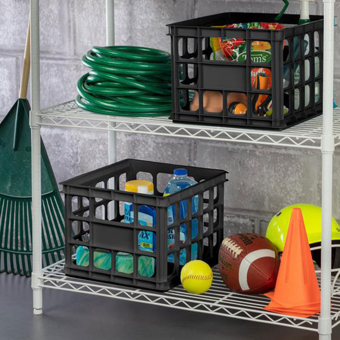 Sterilite Storage Crate, Stackable Plastic Bin Open Basket with Handles, 6 Pack