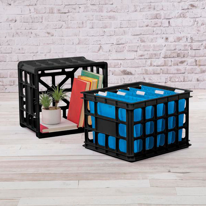 Sterilite Storage Crate, Stackable Plastic Bin Open Basket with Handles, 6 Pack