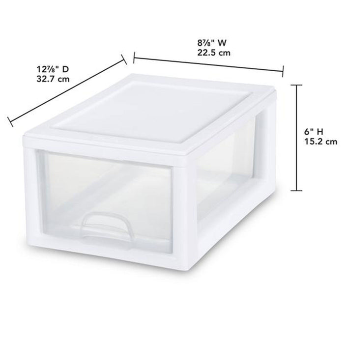 Sterilite 20518006 Stackable Small Drawer White Frame & See-Through (24 Pack)