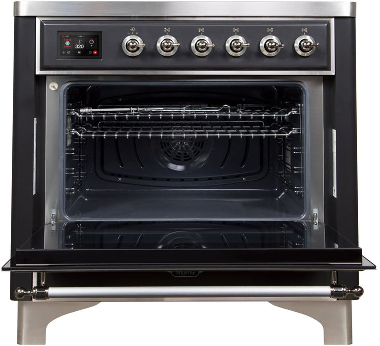 ILVE Majestic II 36" Induction Range with Element Stove and Electric Oven in Matte Graphite with Chrome Trim, UMI09NS3MGC