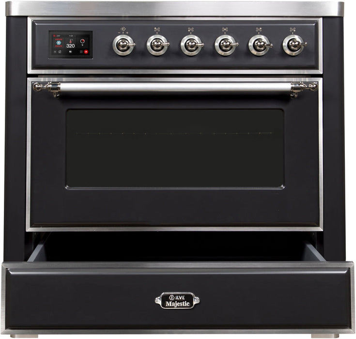 ILVE Majestic II 36" Induction Range with Element Stove and Electric Oven in Matte Graphite with Chrome Trim, UMI09NS3MGC