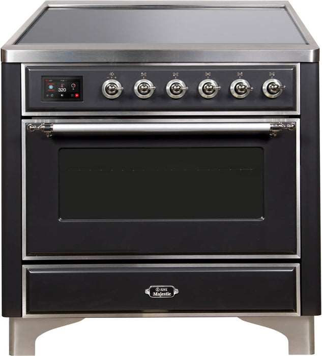 ILVE Majestic II 36" Induction Range with Element Stove and Electric Oven in Matte Graphite with Chrome Trim, UMI09NS3MGC