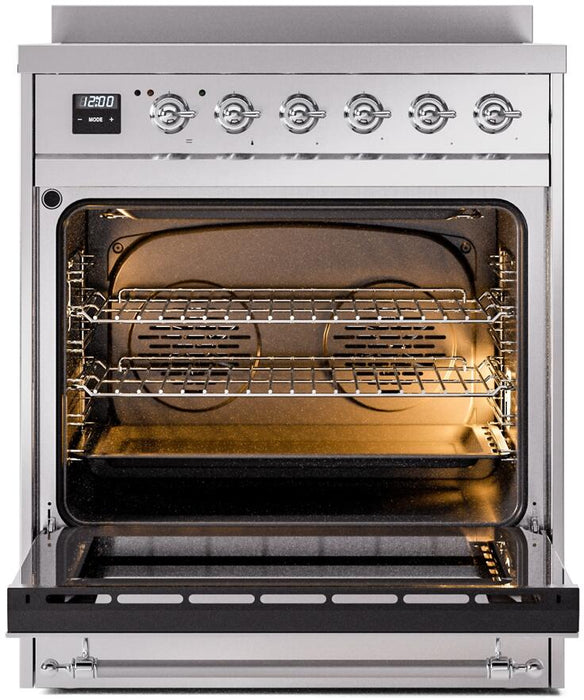 ILVE Nostalgie II 30" Induction Range with Element Stove and Electric Oven in Stainless Steel with Chrome Trim, UPI304NMPSSC