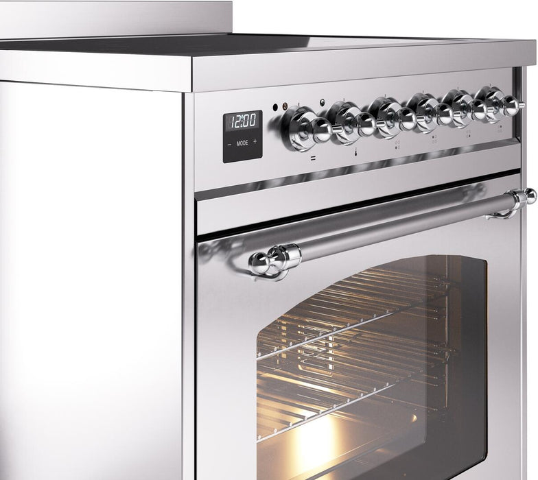 ILVE Nostalgie II 30" Induction Range with Element Stove and Electric Oven in Stainless Steel with Chrome Trim, UPI304NMPSSC