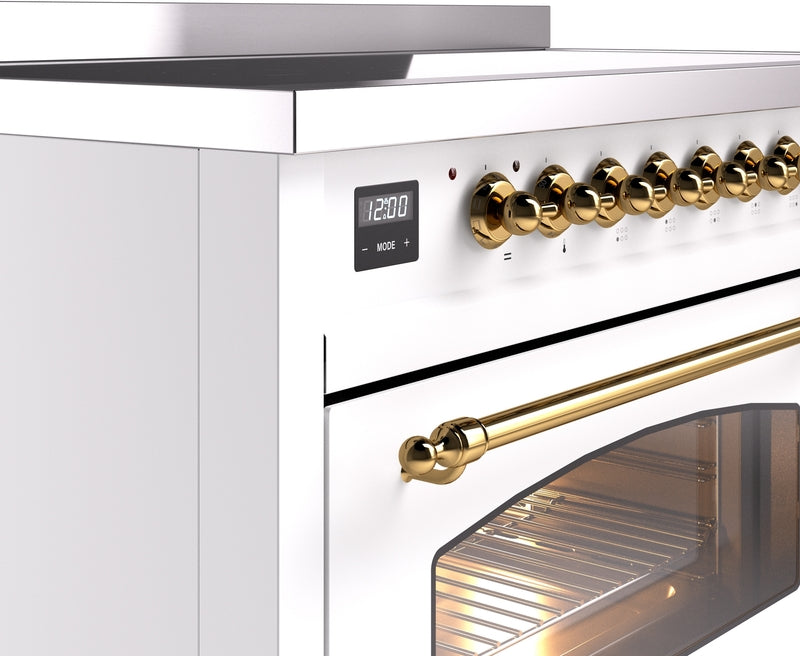 ILVE Nostalgie II 48" Induction Range with Element Stove and Electric Oven in White with Brass Trim, UPI486NMPWHG