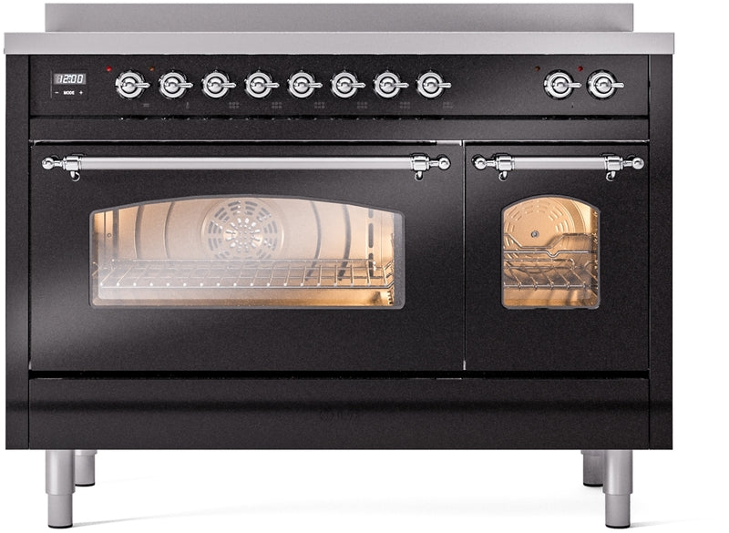 ILVE Nostalgie II 48" Induction Range with Element Stove and Electric Oven in Black with Chrome Trim, UPI486NMPBKC