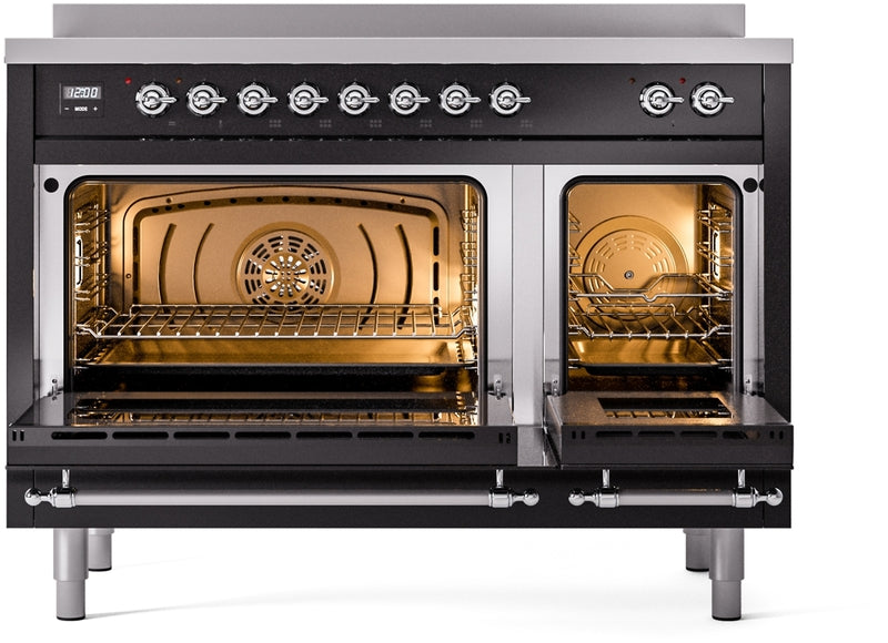 ILVE Nostalgie II 48" Induction Range with Element Stove and Electric Oven in Black with Chrome Trim, UPI486NMPBKC