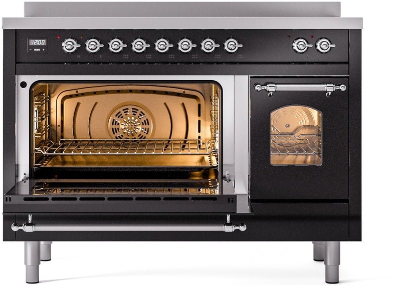 ILVE Nostalgie II 48" Induction Range with Element Stove and Electric Oven in Black with Chrome Trim, UPI486NMPBKC