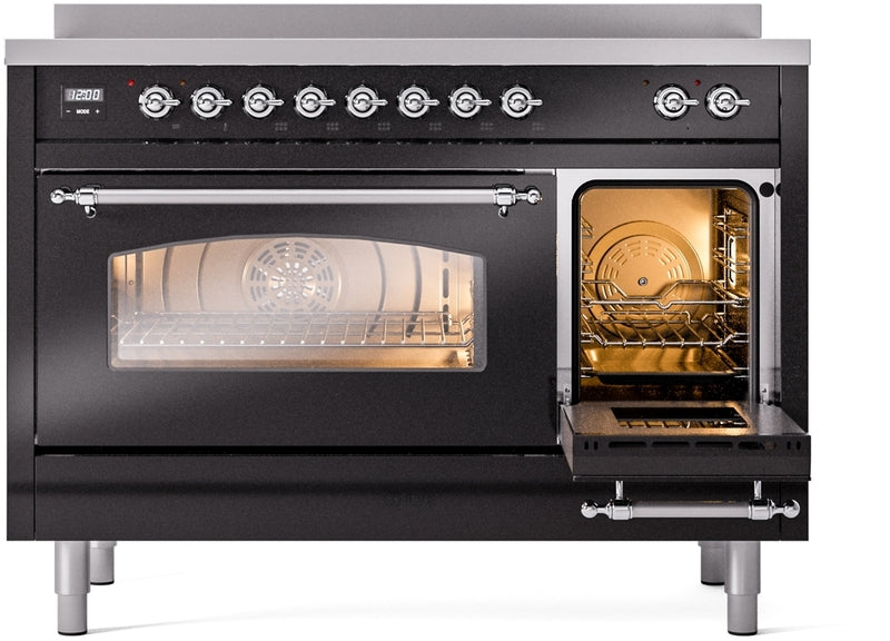 ILVE Nostalgie II 48" Induction Range with Element Stove and Electric Oven in Black with Chrome Trim, UPI486NMPBKC