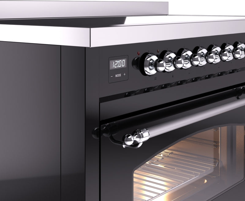 ILVE Nostalgie II 48" Induction Range with Element Stove and Electric Oven in Black with Chrome Trim, UPI486NMPBKC