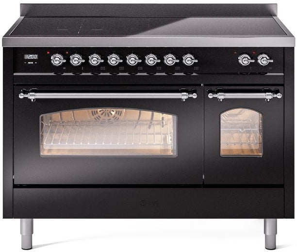 ILVE Nostalgie II 48" Induction Range with Element Stove and Electric Oven in Black with Chrome Trim, UPI486NMPBKC