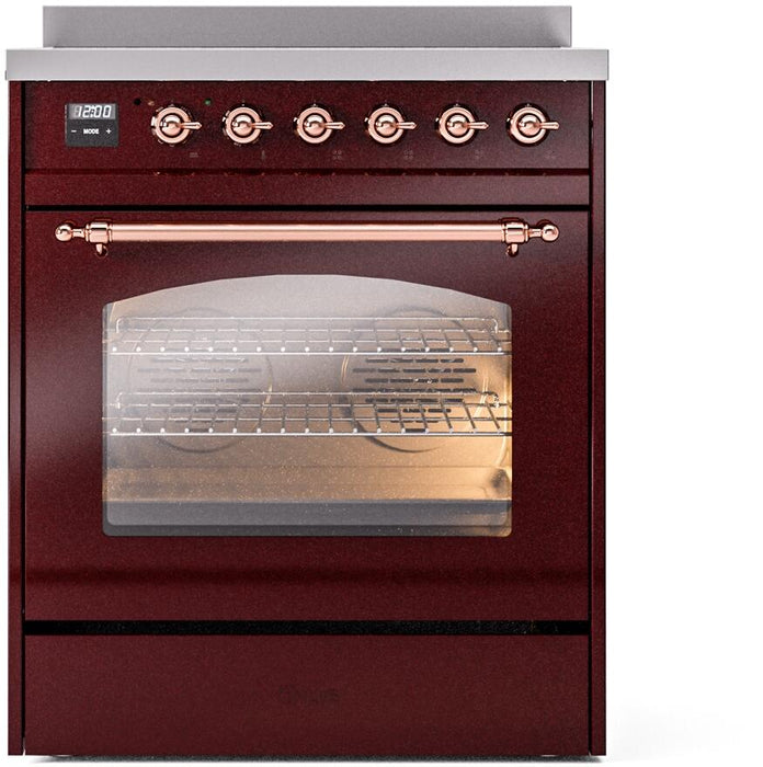 ILVE Nostalgie II 30" Induction Range with Element Stove and Electric Oven in Burgundy with Copper Trim, UPI304NMPBUP