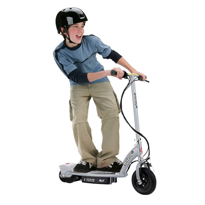 Razor E100 Kids Motorized 24 Volt Electric Powered Ride On Scooter, Silver