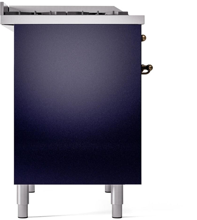 ILVE Nostalgie II 40" Dual Fuel Natural Gas Range in Blue with Bronze Trim, UPD40FNMPMBB