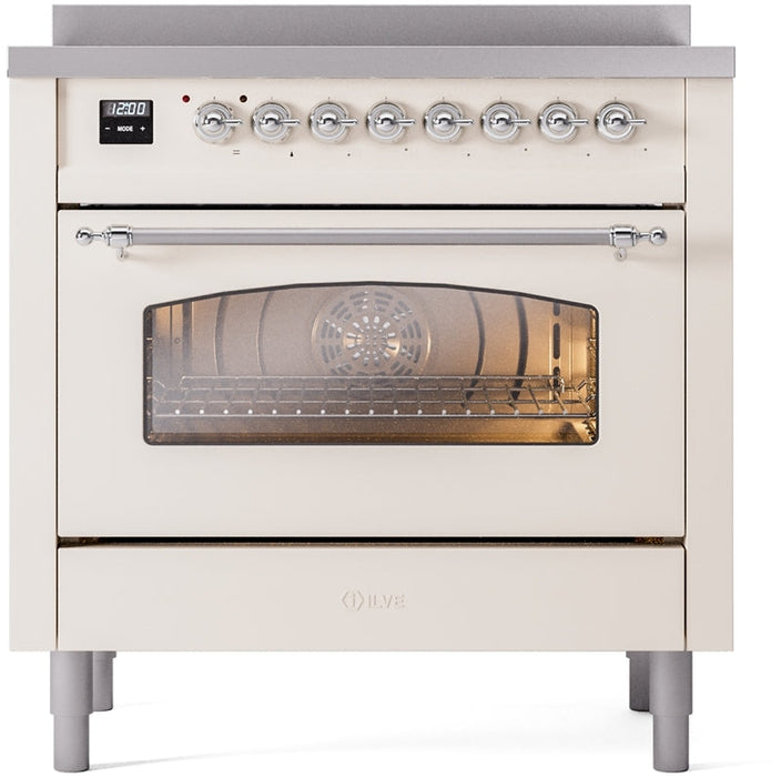 ILVE Nostalgie II 36" Induction Range with Element Stove and Electric Oven in Antique White with Chrome Trim, UPI366NMPAWC