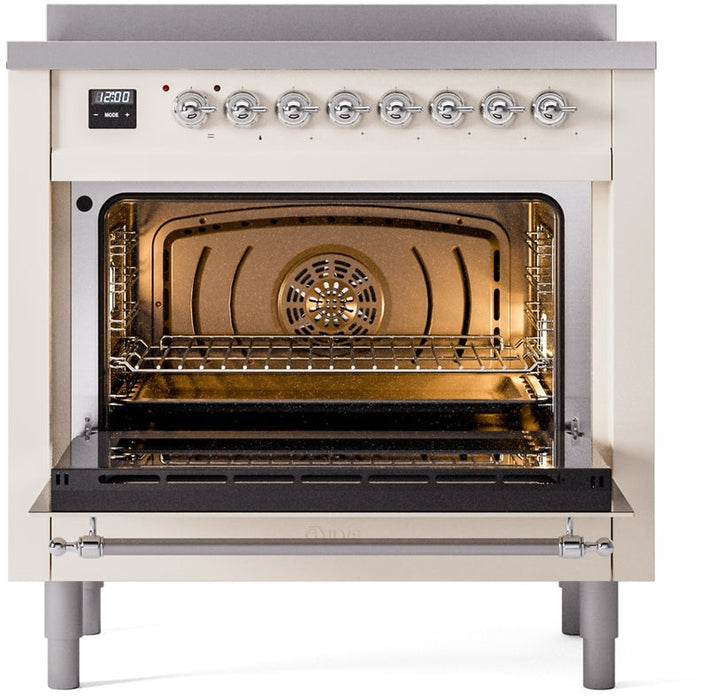 ILVE Nostalgie II 36" Induction Range with Element Stove and Electric Oven in Antique White with Chrome Trim, UPI366NMPAWC