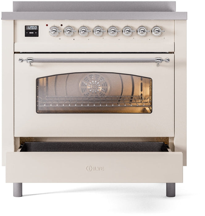 ILVE Nostalgie II 36" Induction Range with Element Stove and Electric Oven in Antique White with Chrome Trim, UPI366NMPAWC