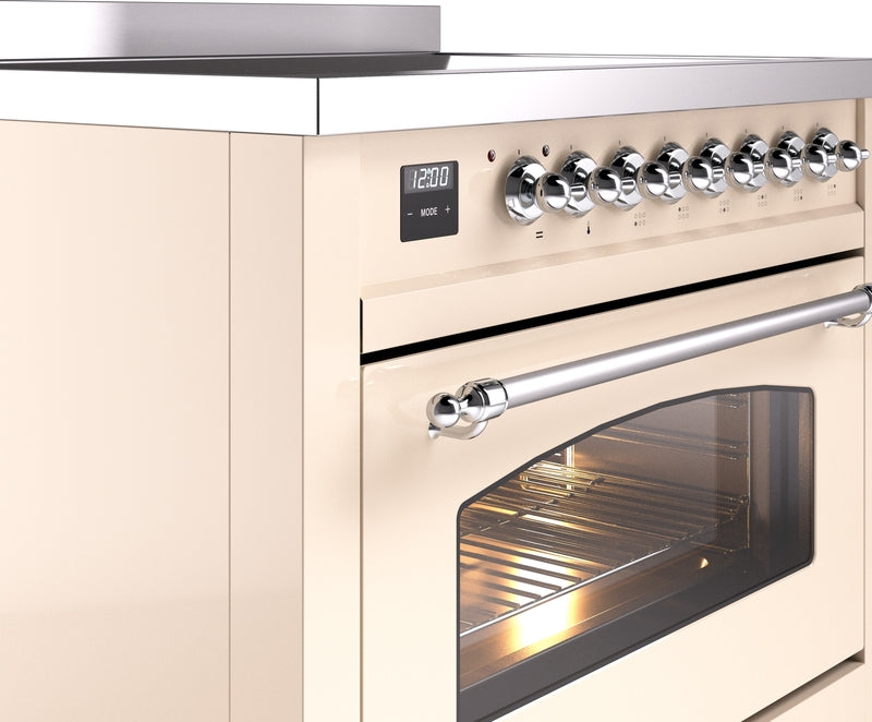 ILVE Nostalgie II 36" Induction Range with Element Stove and Electric Oven in Antique White with Chrome Trim, UPI366NMPAWC