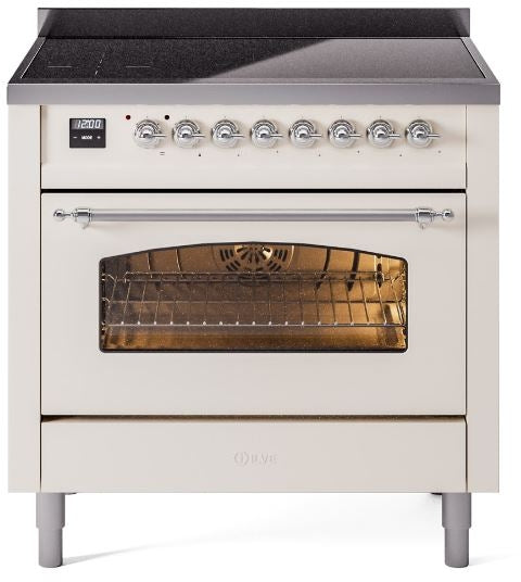 ILVE Nostalgie II 36" Induction Range with Element Stove and Electric Oven in Antique White with Chrome Trim, UPI366NMPAWC