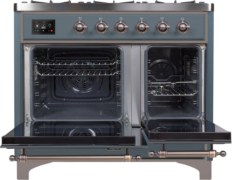 ILVE Majestic II 40" Dual Fuel Propane Gas Range in Blue Grey with Bronze Trim, UMD10FDNS3BGBLP