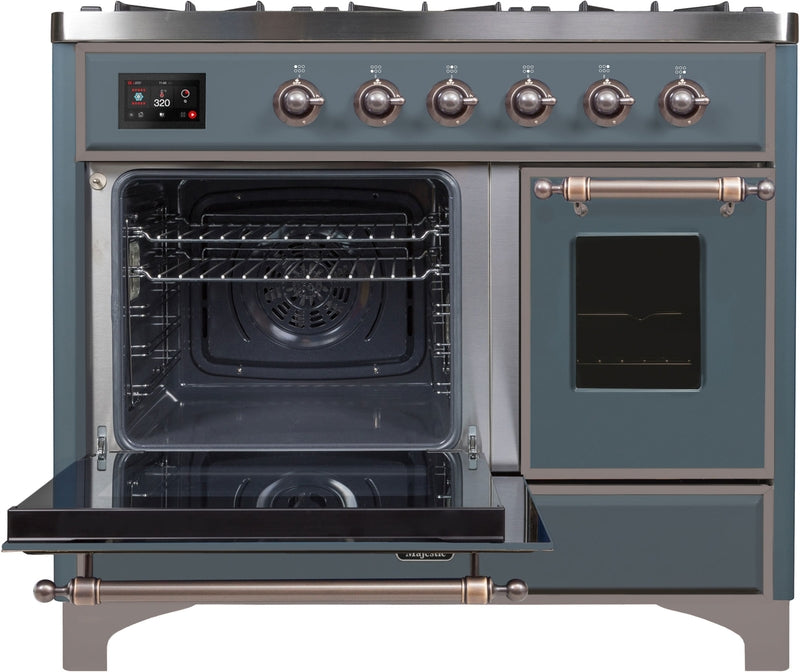 ILVE Majestic II 40" Dual Fuel Propane Gas Range in Blue Grey with Bronze Trim, UMD10FDNS3BGBLP