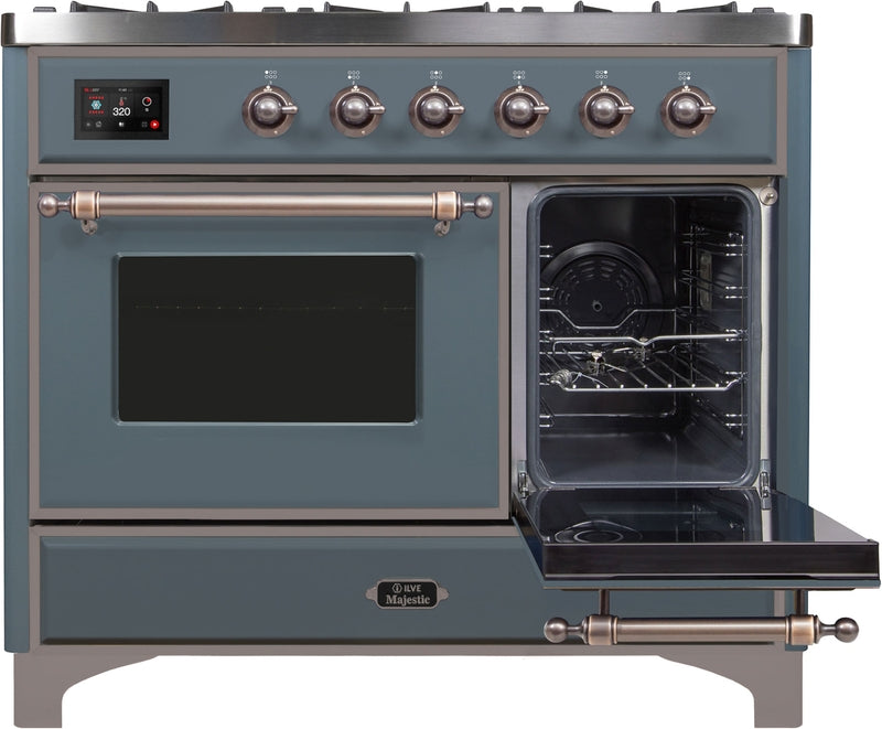 ILVE Majestic II 40" Dual Fuel Propane Gas Range in Blue Grey with Bronze Trim, UMD10FDNS3BGBLP