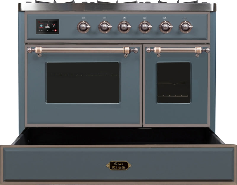 ILVE Majestic II 40" Dual Fuel Propane Gas Range in Blue Grey with Bronze Trim, UMD10FDNS3BGBLP