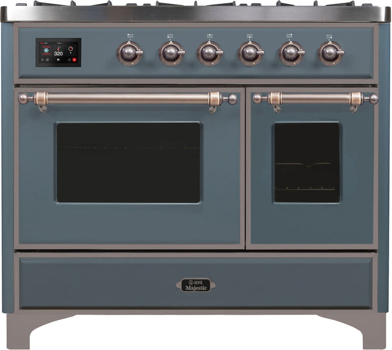 ILVE Majestic II 40" Dual Fuel Propane Gas Range in Blue Grey with Bronze Trim, UMD10FDNS3BGBLP