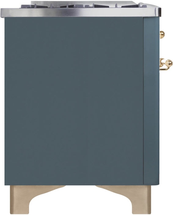 ILVE Majestic II 48" Dual Fuel Natural Gas Range in Blue Grey with Brass Trim, UM12FDNS3BGG